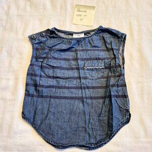 Hanna Andersson girls size 100 or 4 chambray 2 tone striped shirt, VGUC
